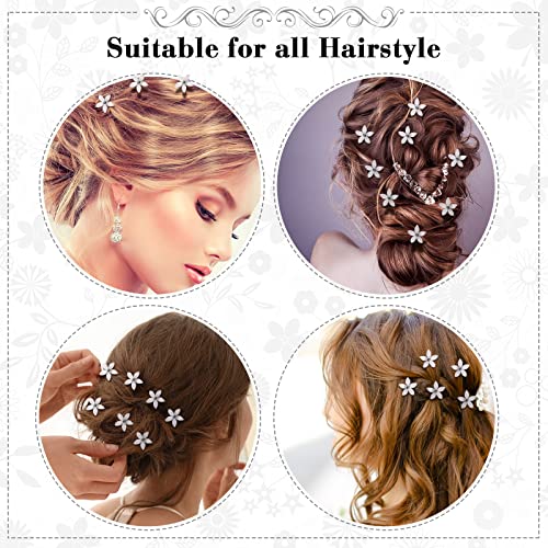 Waydress White Rhinestone Flower Hair Pins Set, U-Shaped Clip for Wedding Bridesmaids