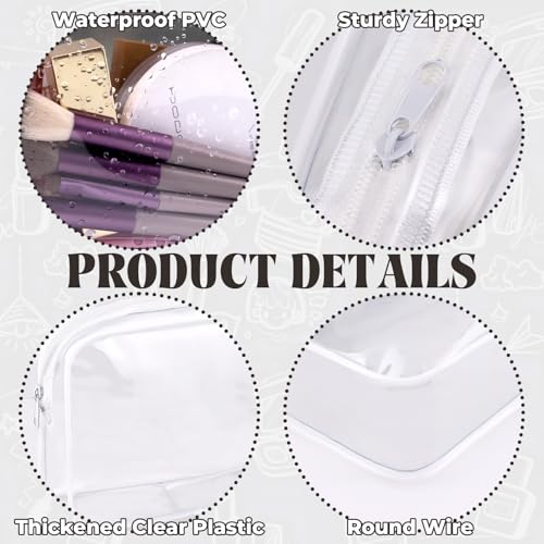 CHICAUP 6 Pack Clear Travel Makeup Bags TSA Approved Waterproof Cosmetic Pouches White