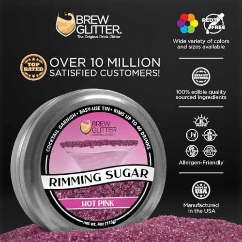 Neon Pink Rimming Sugar - 4oz Cocktail Garnish for Drinks & Desserts
