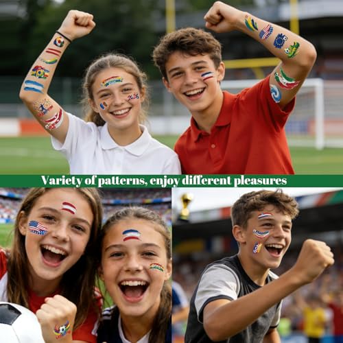Awinmay Multicolor Soccer Tattoos 45 Pcs World Cup Temporary Body Stickers for Kids & Teens