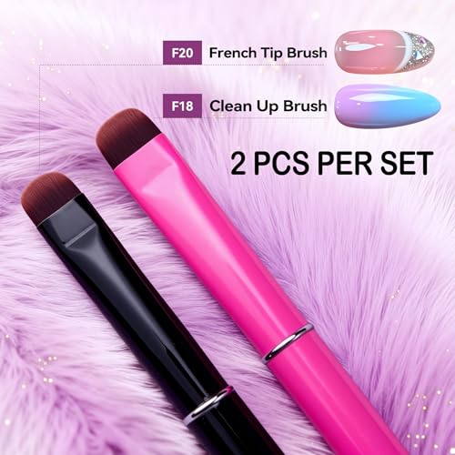 Lucoffeoi Pink & Black French Tip Nail Art Brush Set for Builder Gel & Polygel - 2 Pieces
