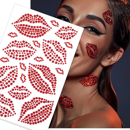NOOEPC Red-Clear Face Gems Self-Adhesive Rhinestones for Makeup, Body & Hair, Festival & Rave Accessories