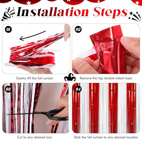 Zhanmai Red and White Foil Fringe Curtains - 2 Pack 3.28x8.2 ft Tinsel Backdrop for Parties