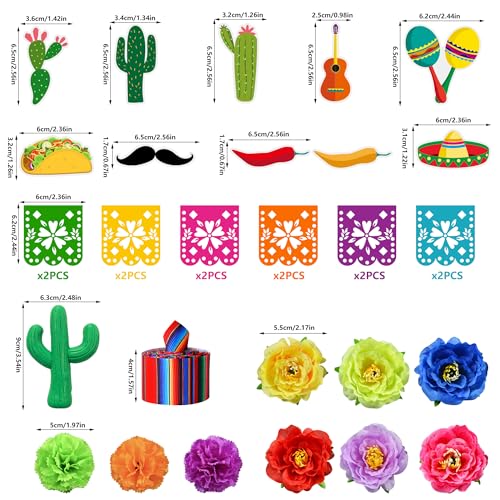 33 PCS Mexican Fiesta Cake Topper Set with Cactus & Flowers