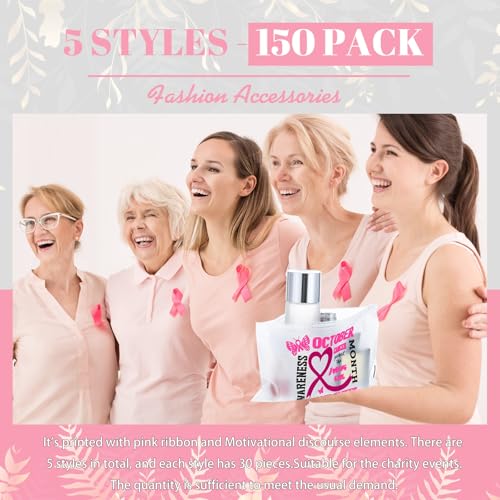 Aliceset 150 Pcs Breast Cancer Awareness Pink Ribbon Makeup Bags Set - Size 7.87 x 5.91 Inches, Waterproof EVA Pouches for Gifts & Storage