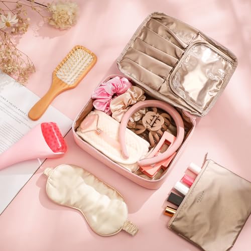 Pink Spa Gift Basket for Women - Birthday & Relaxation Set with Cosmetic Bag & Facial Tools