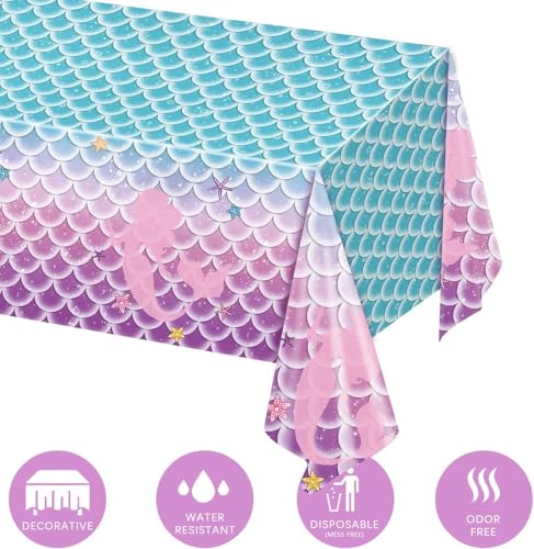 Mermaid Tablecloths - 4 Pack, 54x108 Inch for Birthday Parties