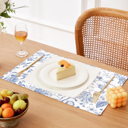 Boho Linen Placemats Set of 4 | 12x18 Inch Washable Table Mats
