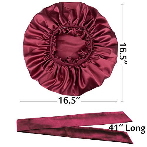 Alnorm Extra Large Silky Satin Bonnet - Double Layer, One Size, Wine Red