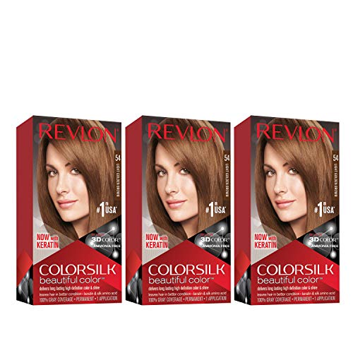 Revlon ColorSilk Permanent Hair Dye, 53 Light Golden Brown - 3 Pack