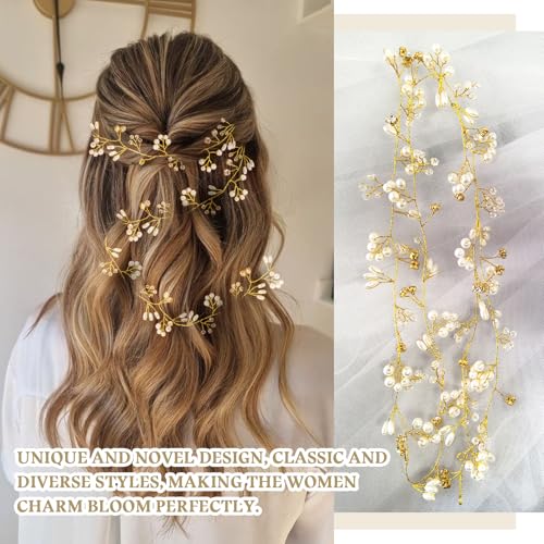 Bridal Hair Vine & Crystal Pins – 40-Inch Pearl Wedding Headpiece