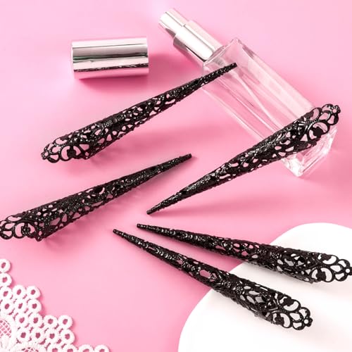 HINZIC 20pcs Black Finger Nail Claw Rings Halloween Gothic Fingertip Accessories