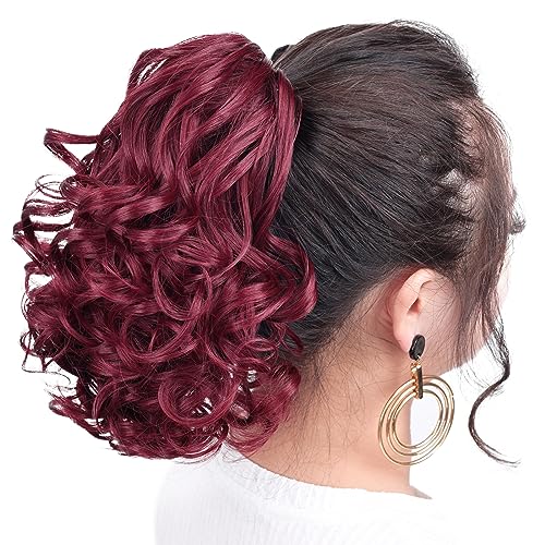 Burgundy 10-Inch Clip-In Wavy Ponytail Extension for Women - Synthetic Hair