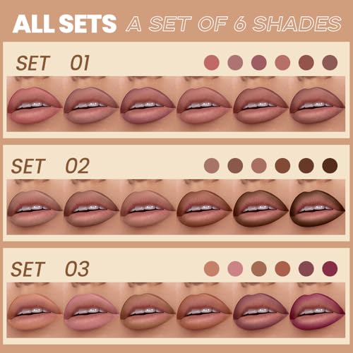 6-Color Matte Lip Liner Set with Sharpener - Nude Brown & More