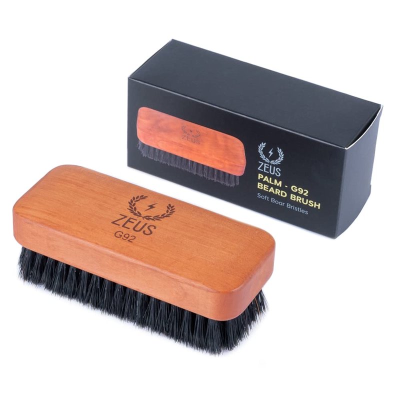 ZEUS Palm Beard Brush for Men, Firm 100% Boar Bristles, Gently Detangles, Smooths & Conditions Facial Hair, German-Made Pear Wood Handle (G91)