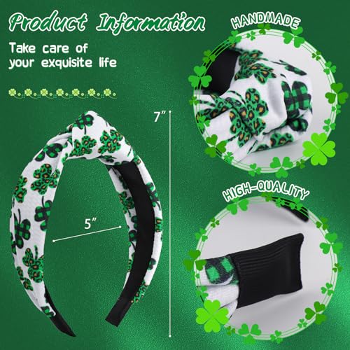 YanJie Knotted Clover Shamrock Headbands for Women & Girls, St. Patrick's Day Gift, Green White Leopard Variation