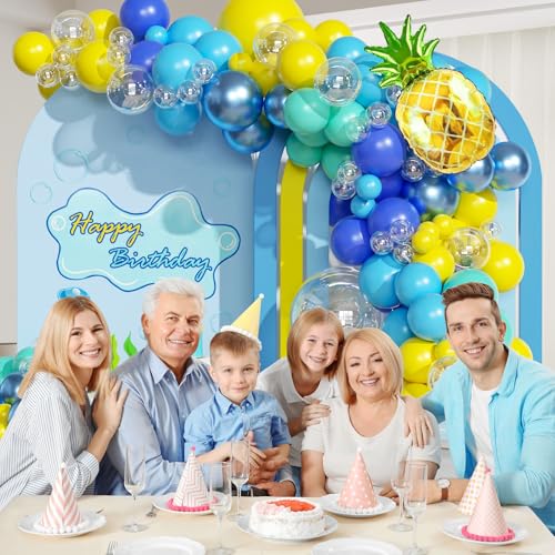 Cartoon Sponge Balloon Arch Kit - 147pcs Yellow & Blue Party Decor