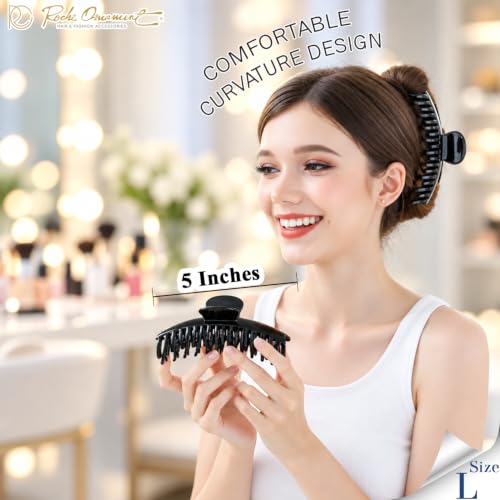 RC ROCHE Large Black Double Tooth Claw Hair Clips 6 Pack Extra Large