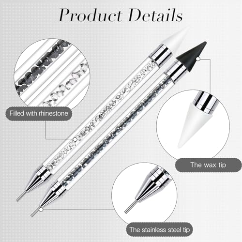 Tatuo 4 Pcs Rhinestone Picker Dotting Pen Set – Dual-Ended Wax & Stainless Tips (White + Black)