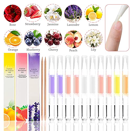 Visen 10Pcs Nail Cuticle Oil Pen Set with 15 Fruity Scents for Nail Care