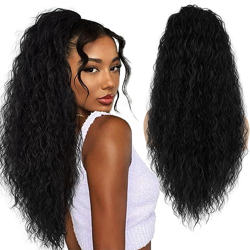 26 Inch Black Curly Drawstring Ponytail Extension for Women
