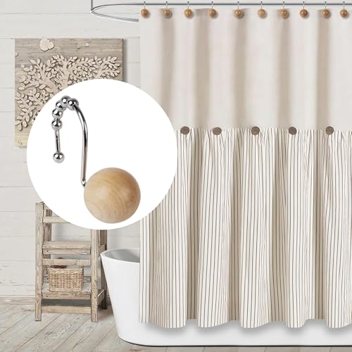 Boho Wood Beads Shower Curtain Hooks - Set of 12