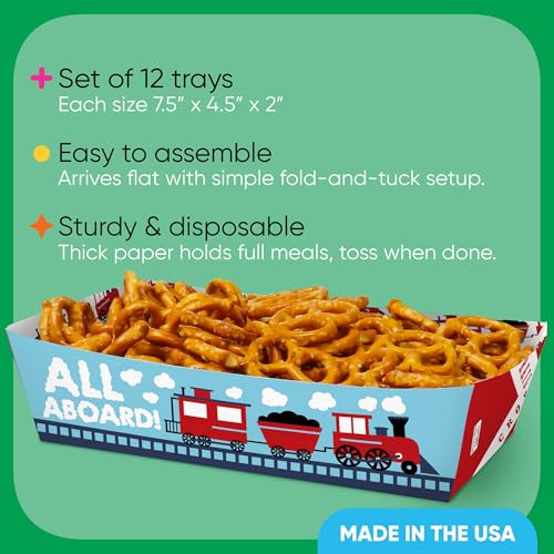 Railroad Party Food Trays - 12 Ct Double-Sided Paper Holders