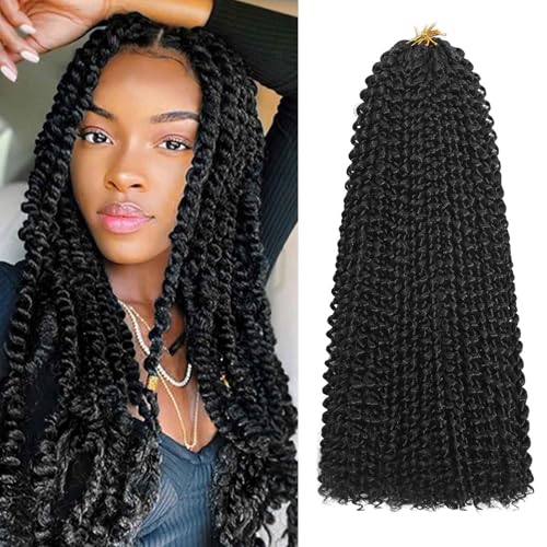 MCNJM 8 Pack Passion Twist Water Wave Crochet Hair 18 Inch Black 1B#