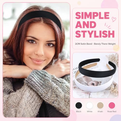 Lawie 16 Pack Multicolor Satin Plastic Headbands 2 cm Wide – Non-Slip, 5" Length (Multicolor B, Pack of 16)