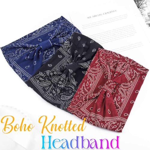 CAKURE Set of 3 Boho Wide Headbands for Women Girls - Knotted African Head Wraps & Hair Accessories