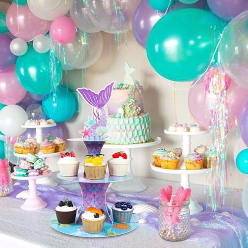 Mermaid Cupcake Stand Set - 2 Three-Tier Cardboard Holders for Parties