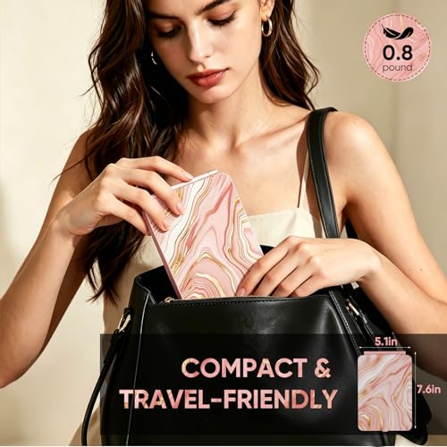 FUNTOUCH Marble Pink Rechargeable Travel Makeup Mirror with 72 LED Lights