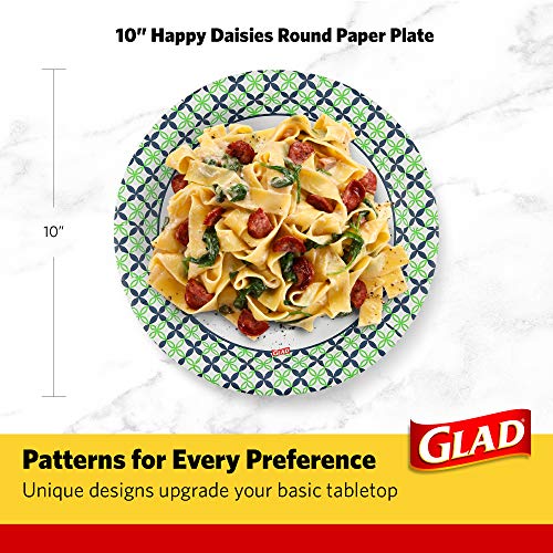 Glad 10-Inch Disposable Paper Plates, 50 Count - Happy Daisies Design