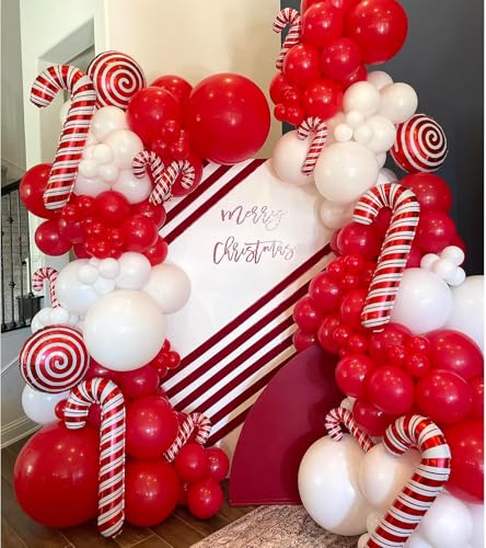 200-Piece Red and White Balloon Arch Kit with Stars for Parties