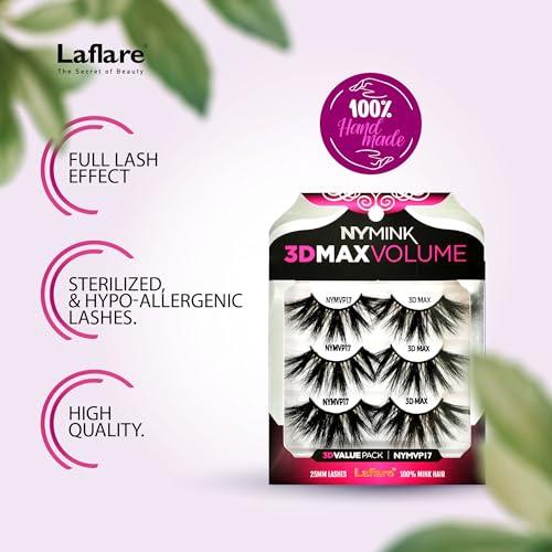 Laflare NY Max Volume 3D Mink Lashes Value Pack - 3 Pairs, NYMVP-15X3P