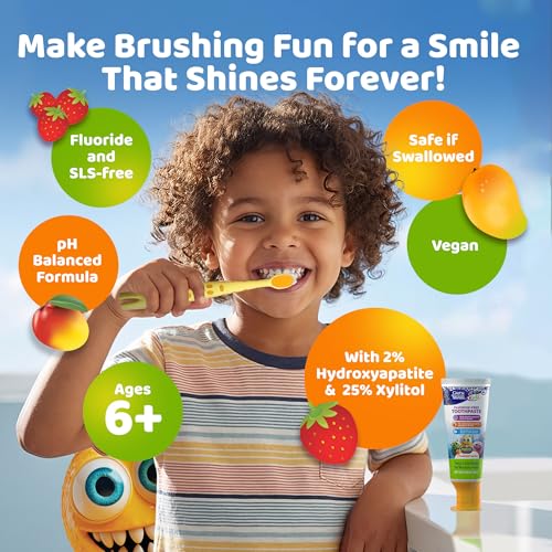 GuruNanda Kids Toothpaste - Fluoride-Free, Strawberry Mango, 3-Pack