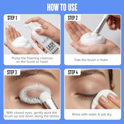 STACY LASH Eyelash Extension Shampoo + Brush / 1.69 fl.oz / 50ml / Korean Makeup Remover/Eyelid Foaming Cleanser/Wash for Extensions & Natural Lashes/Supplies for Professional & Home Use