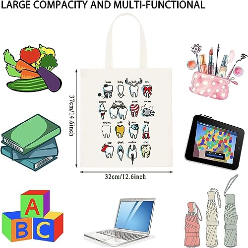 Funny Teeth Chart Canvas Tote Bag - Dental Gift for Dentists