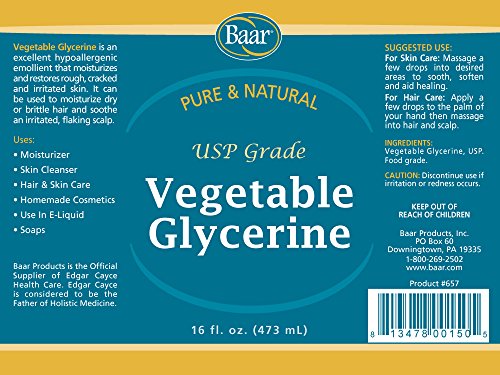 Baar Vegetable Glycerine - 100% Pure Food Grade USP, 16 fl. oz