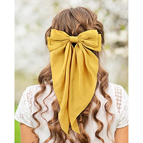 Lawie Large Satin Hair Bows Pack - Oversized French Barrette Hair Clips for Women and Teens