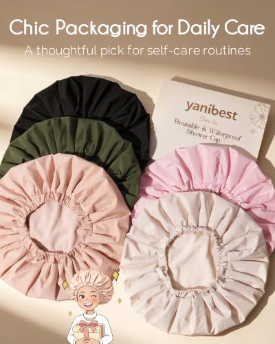 YANIBEST Adjustable Shower Cap with Fleece Lining - Large Peachy Pink