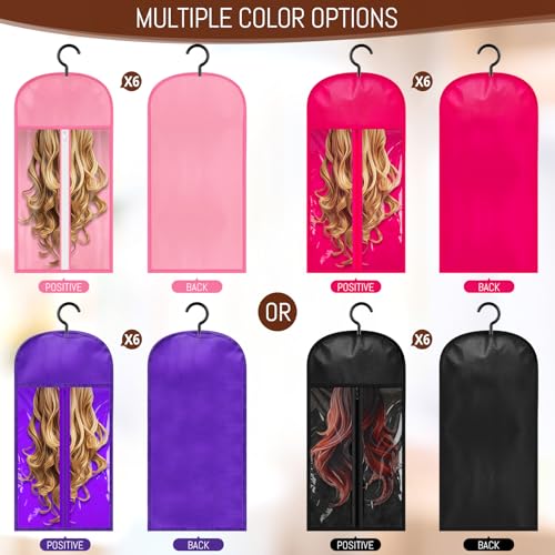 6-Pack Wig Storage Bag Set with Hangers, 23.5 inch, Black