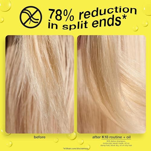 K18 Molecular Repair Hair Oil - Strengthening Peptide Damaged Hair Treatment Oil - 24-Hour Frizz Control + Heat Protectant - Helps Reduce Split Ends + Boost Shine (1 Fl oz)