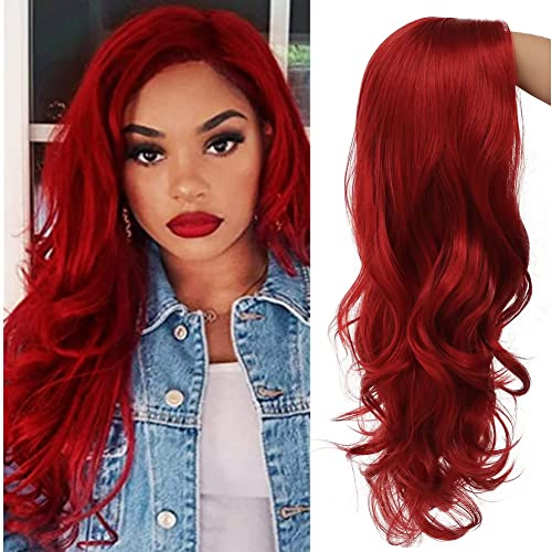 Bright Red Long Wavy Wig for Women - Heat Resistant Cosplay & Party Use