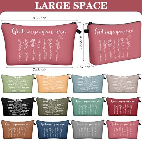 Chunful 12 Pcs Christian Makeup Bags Women 7.5 x 5 in Inspirational Bible Verse Pouches
