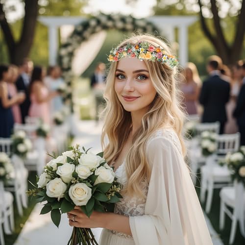 Vivivalue Wedding Floral Crown Headband - Bridal Headpiece Halo, Variation 89