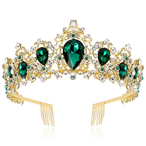 Didder Green Crystal Tiara - Baroque Crown for Women & Girls