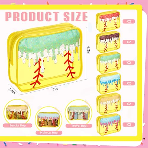 12 Pcs Ice Cream Drip Softball Clear Cosmetic Bags - Waterproof Pouch