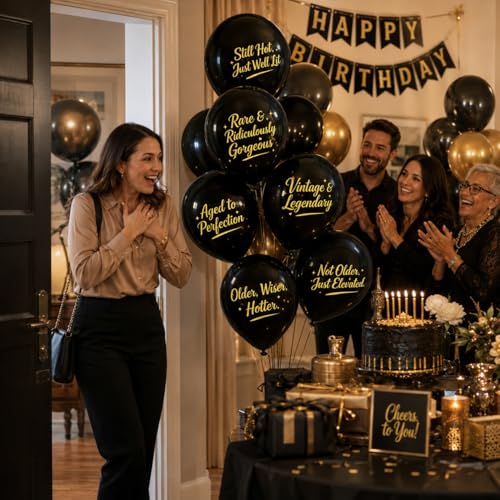 Funny Black Birthday Balloons for Adults - Humorous Party Decorations