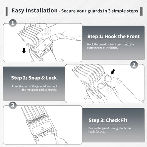 Grey 10-Pack Clipper Guard Set for Wahl Hair Clippers with Color-Coded Attachments